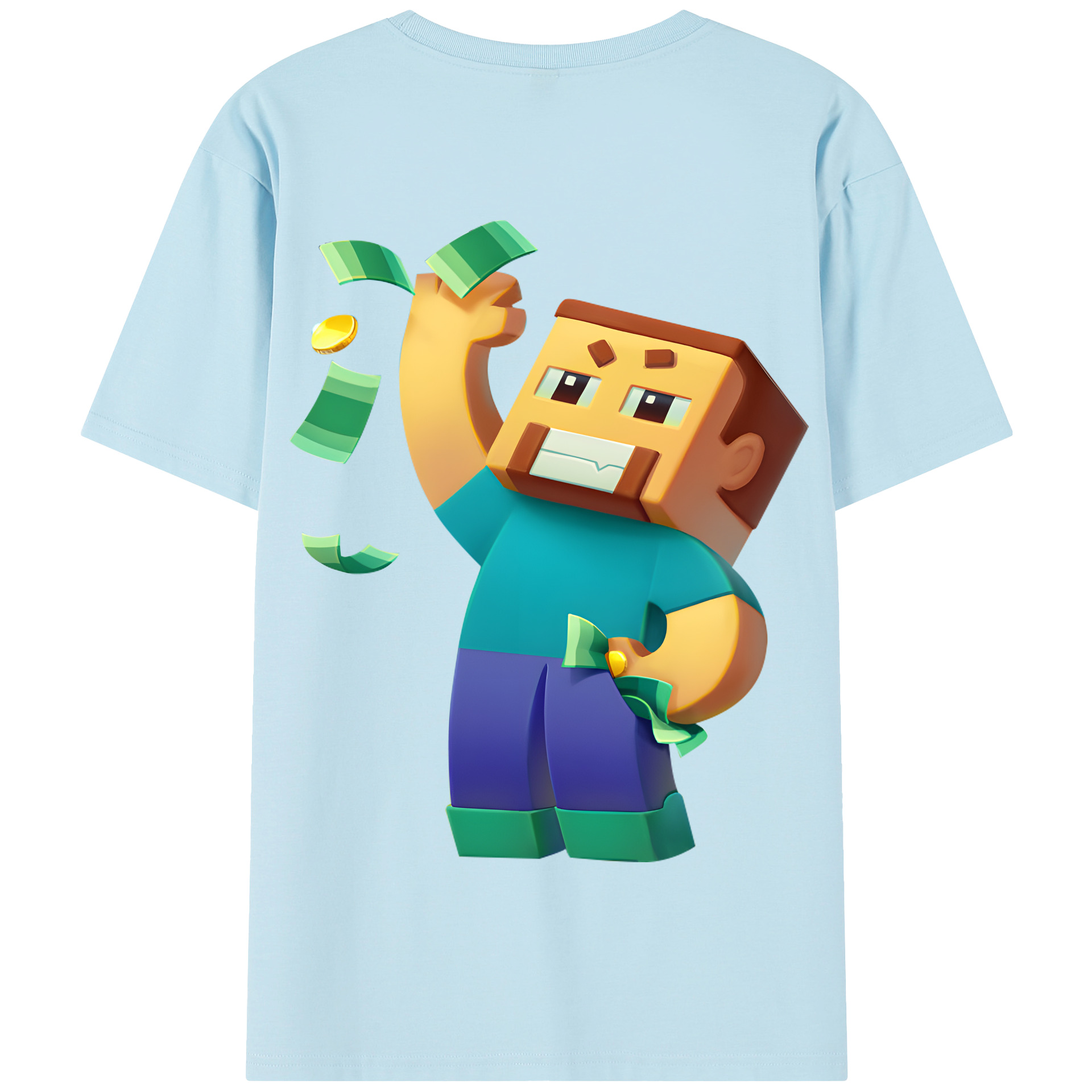 （画像用） マインクラフト ブロックの世界 Minecraft MC Block world 綿100％半袖Tシャツ（背面プリント）